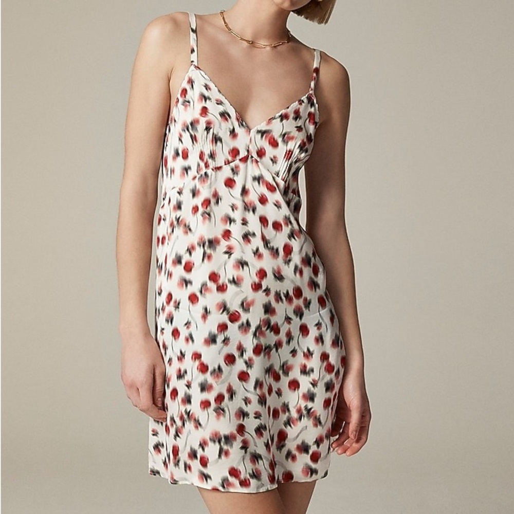 NWT J. Crew Soft Shine Satin Y2K Dainty Mini Slip Dress in Blurry Cherry S